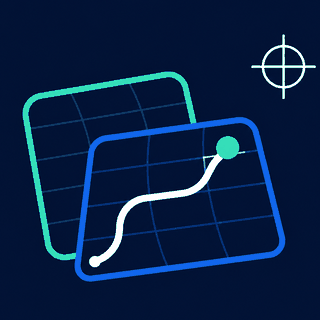 Overprint app icon: two overlapping map cards with a route across them
